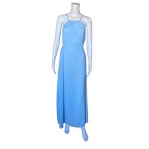 Salt + Jade Womens Small Blue Maxi Dress Cross Back High Neck Strappy Side Slit
